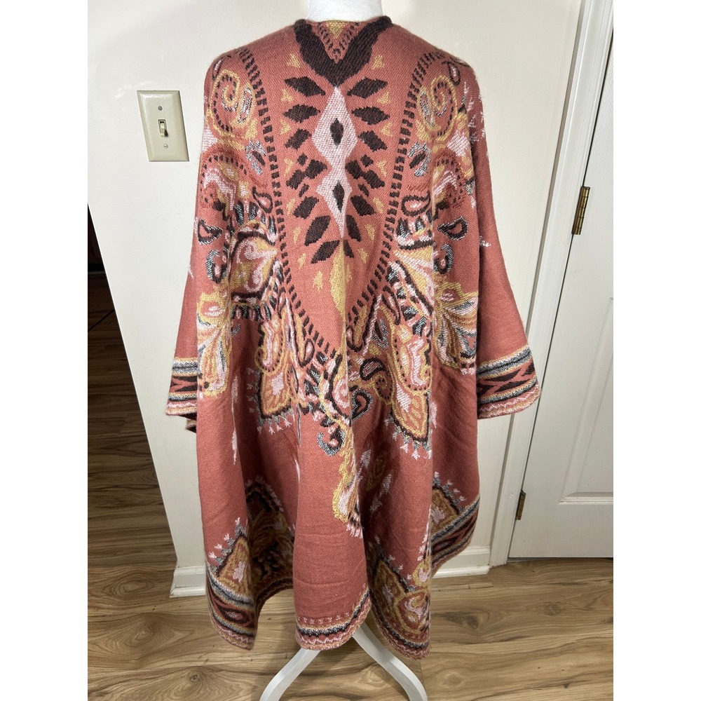 Free People Poncho Women OS Red Southwestern Knit Wrap OpenFront NEW Desert Chic - Picture 6 of 10